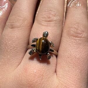 Turtle Design Brown Stone Ring